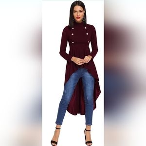 Women's Double Button Long Sleeve Round Neck Asymmetrical Blouse Tops